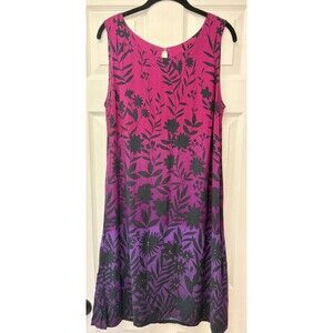 Vintage R&K Originals Pink Purple Rayon Floral Ombre Sequin Shift Dress Size 12